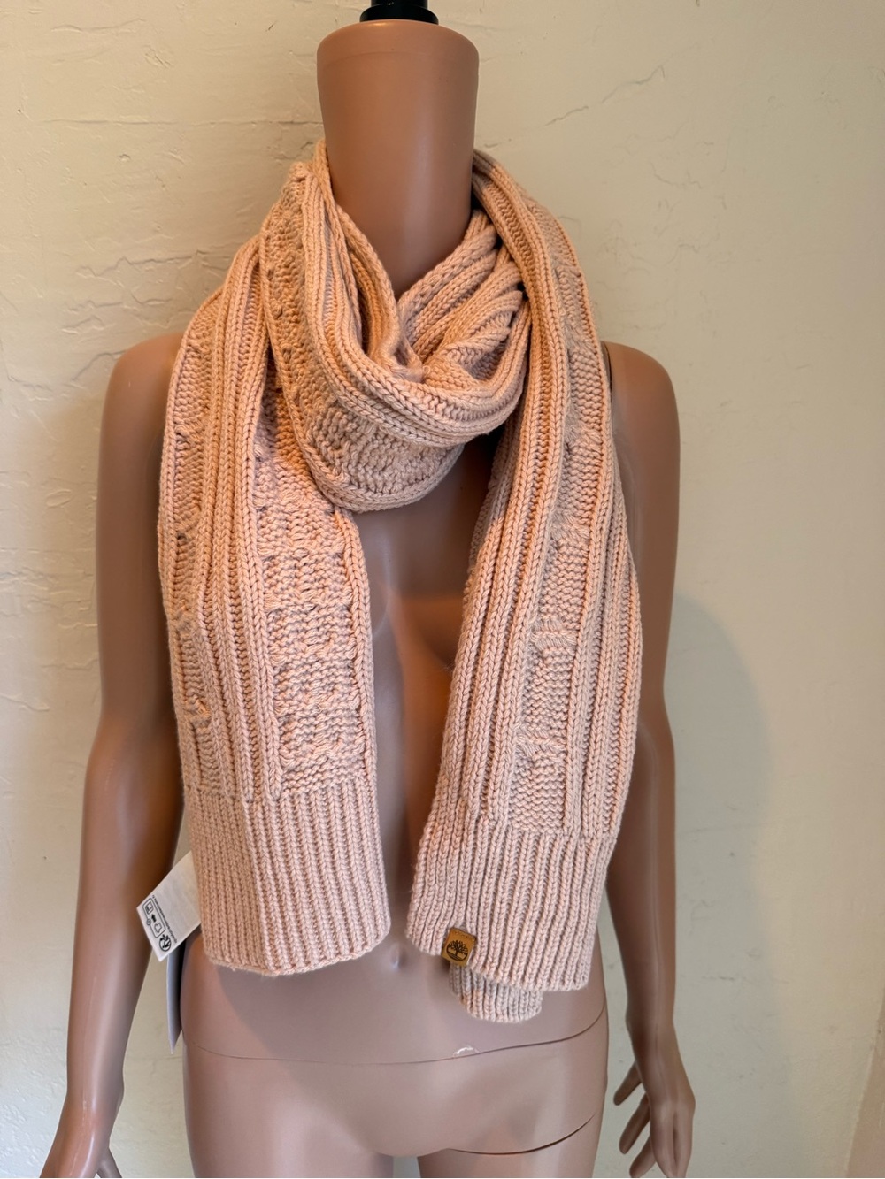 Timberland Nature Knit Cable Winter Neck Scarf Blush Pink/Tan NWT OSFM